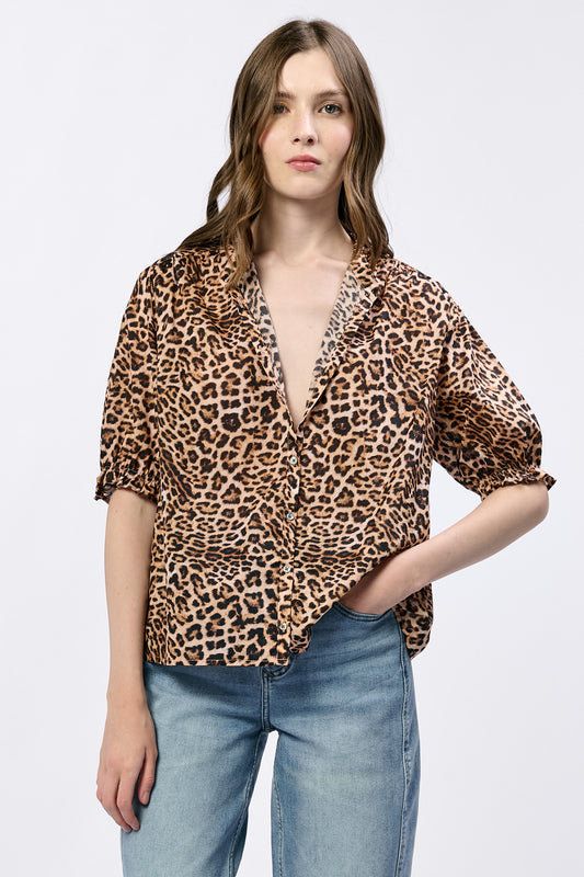 Button Down Leopard Top
