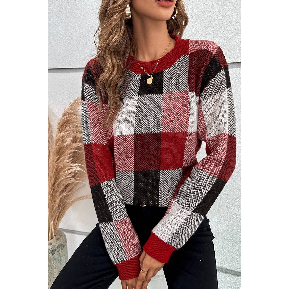 Cozy Plaid Knit Pullover