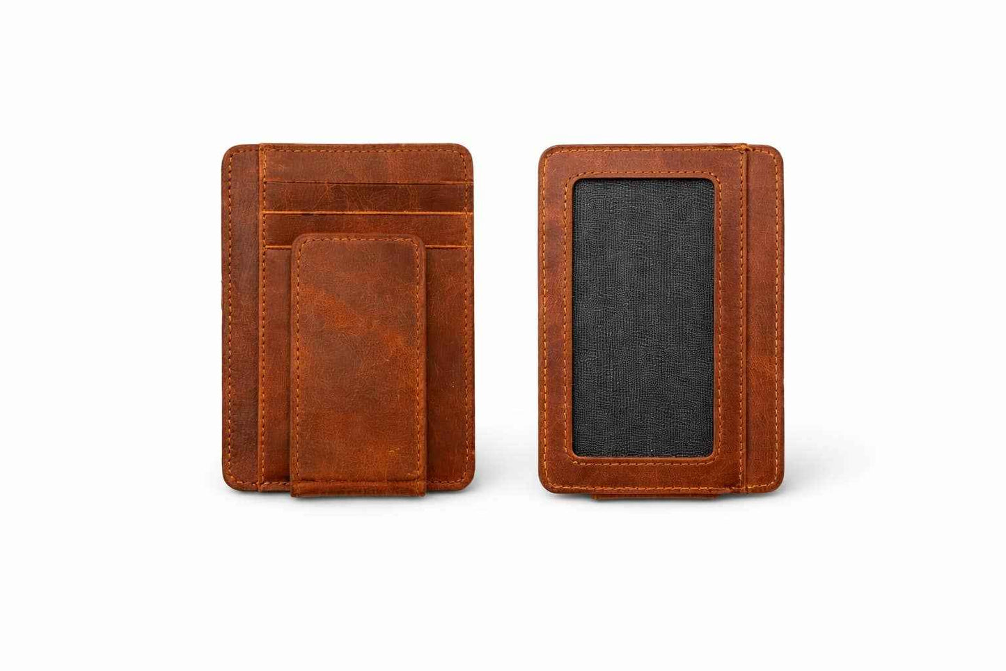 American Leather Goods - Leather Card Holder with Money Clip Minimalist Pocket wallet