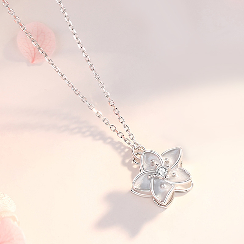 Jasmine Flower Fidget Spinner Necklace in Sterling Silver
