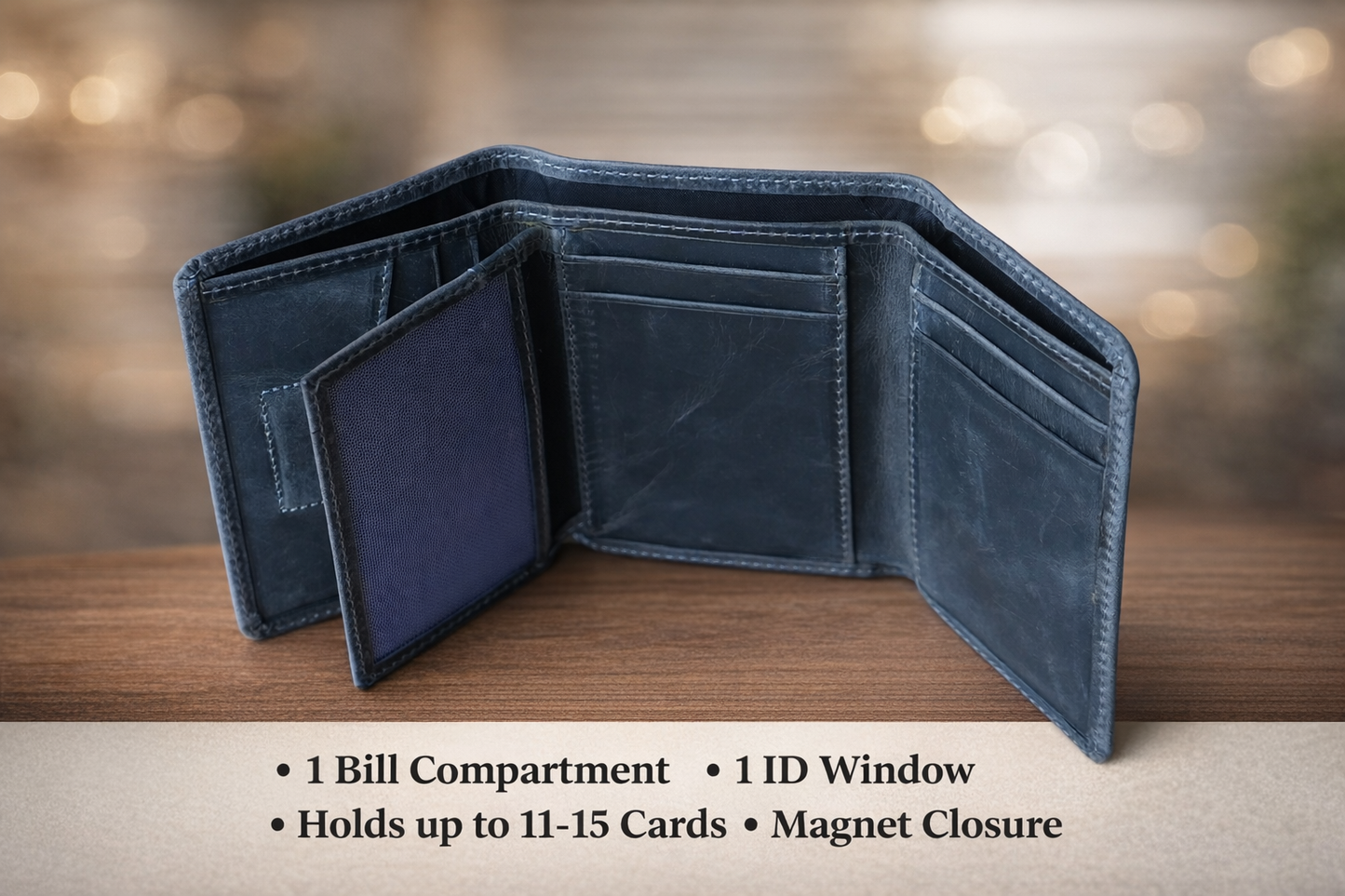 Grey Leather Trifold Wallet for Men
