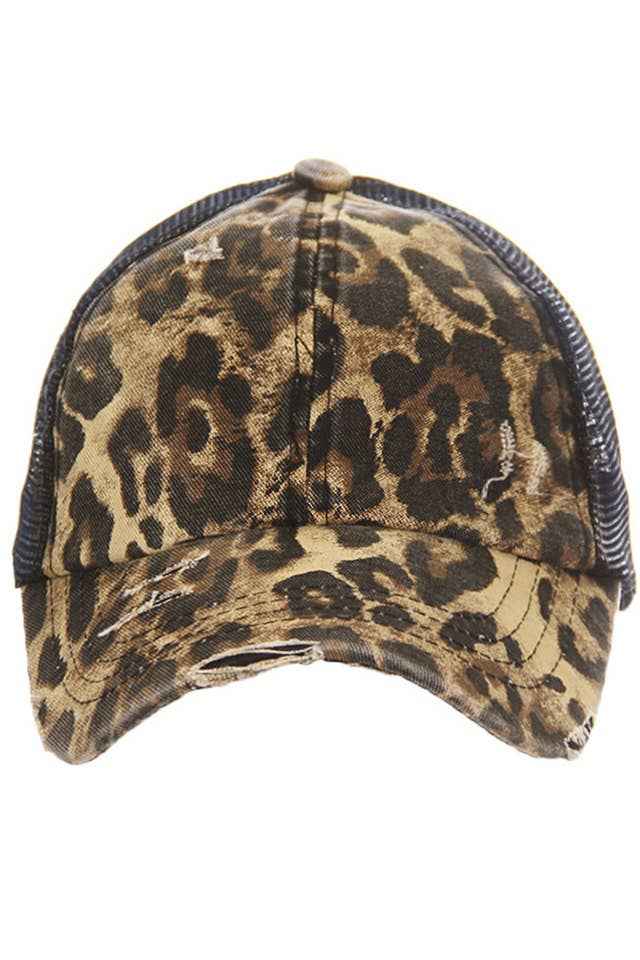 Hana - C.C Washed Denim with Crossed Elastic Band Mesh Pony Cap