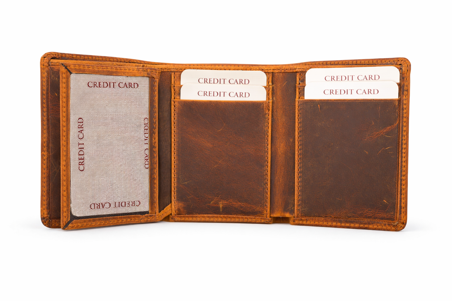 Grey Leather Trifold Wallet for Men