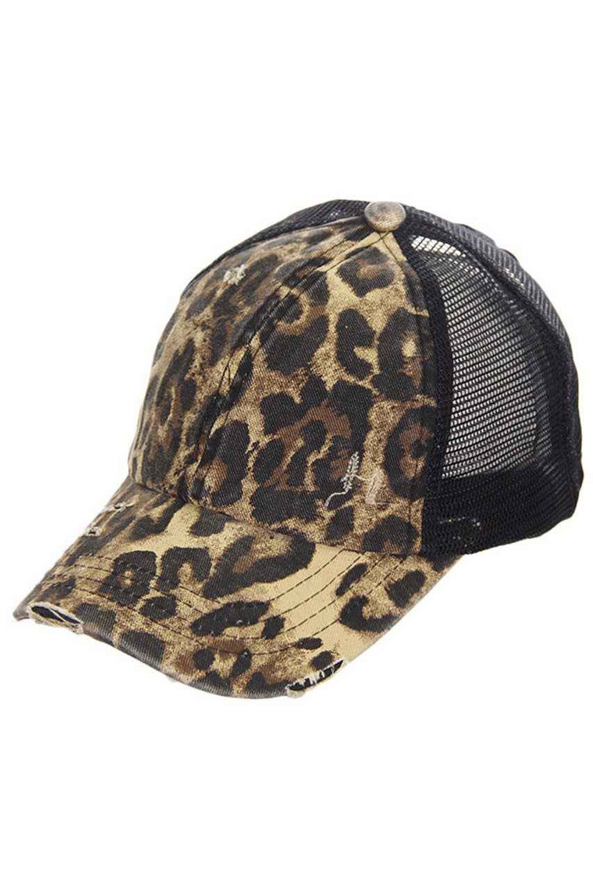 Hana - C.C Washed Denim with Crossed Elastic Band Mesh Pony Cap