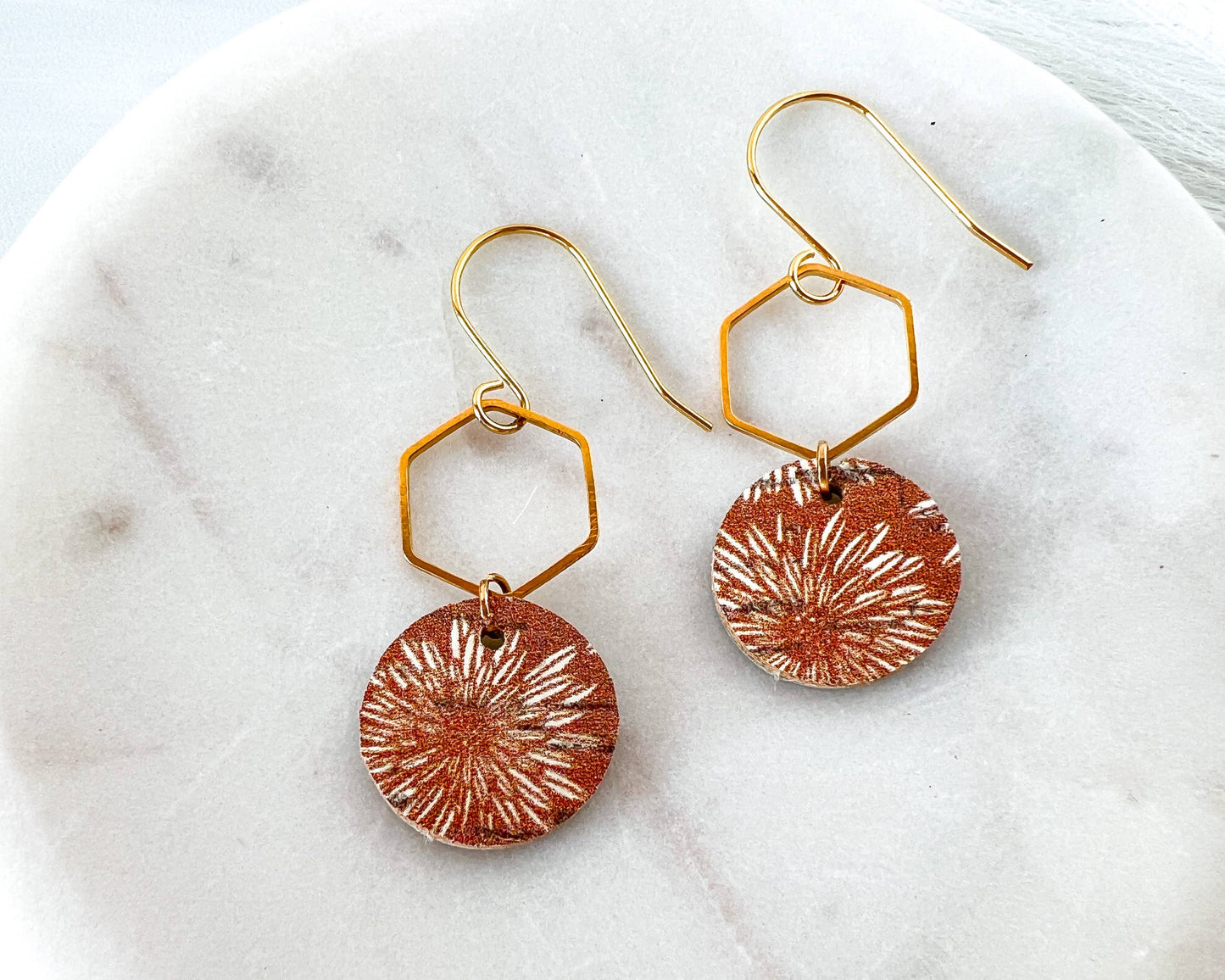 Rust and Cream Floral Dangle Earrings