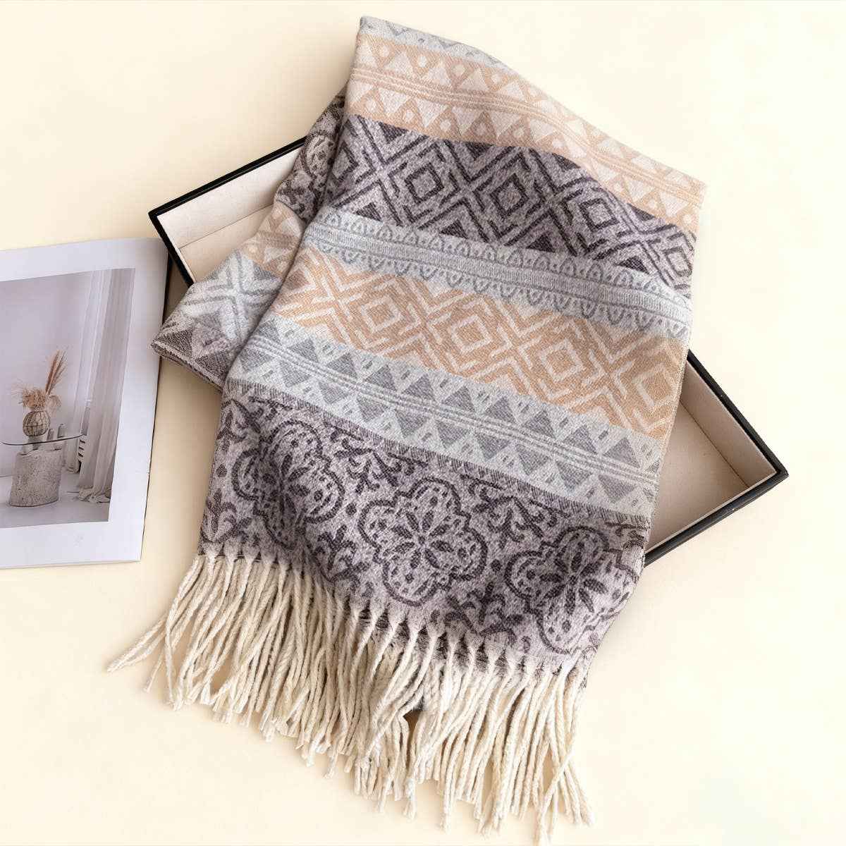 Classic Cashmere Feel Soft Warm Tassel Scarf