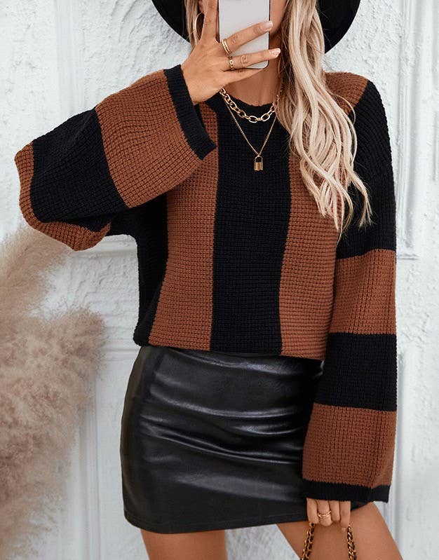 Color block striped knit sweater