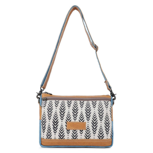 Canvas Leather Crossbody Bag - Silver/Rosy Brown