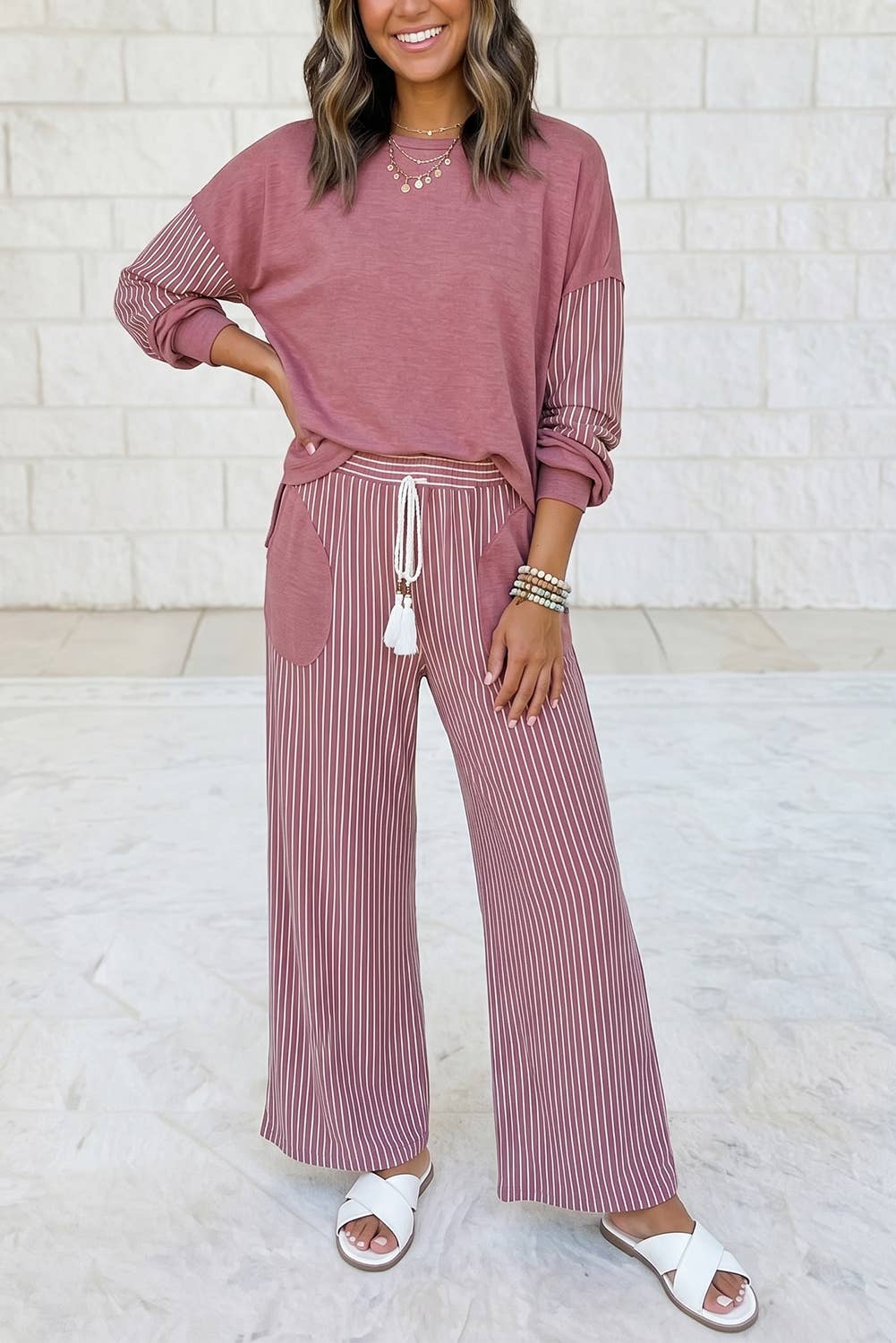 Striped Casual Two Piece Set