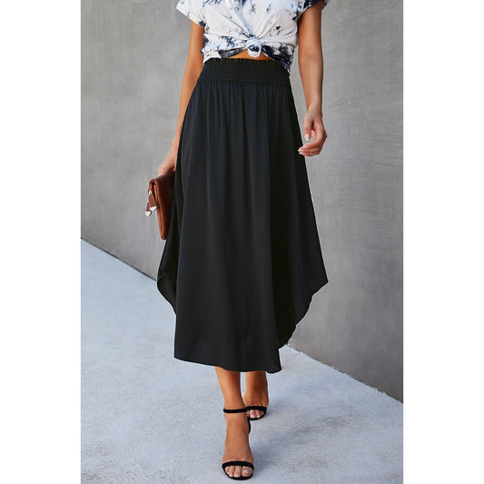 Solid Ruffled Midi Skirt