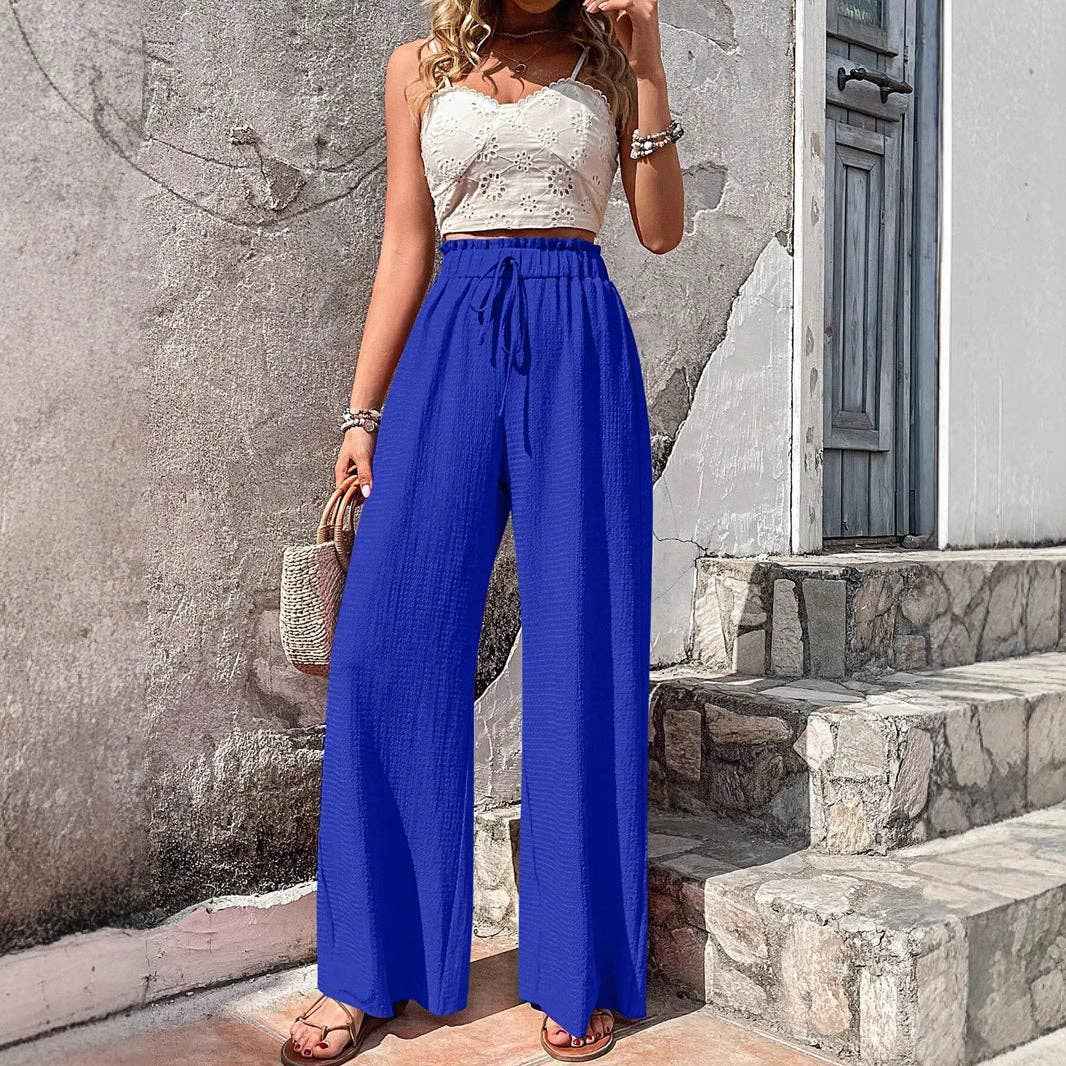 EmberLoom - 2026 Spring Women's Casual Bubble Plaid Wide Leg Pants
