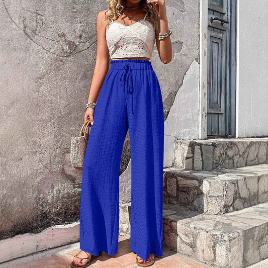 EmberLoom - 2026 Spring Women's Casual Bubble Plaid Wide Leg Pants