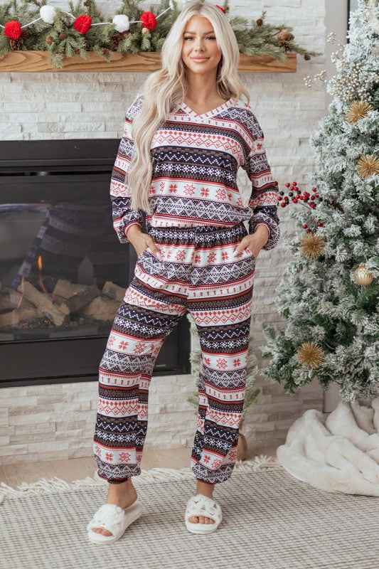 Christmas Geometric Pullover and Pants Lounge Set