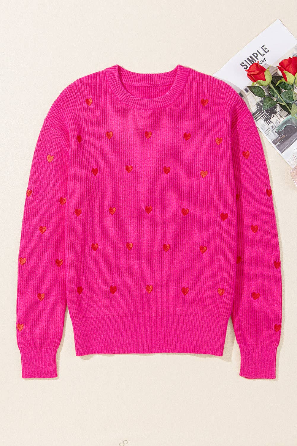 Valentine Heart Drop Shoulder Crewneck Sweater - Threads Boutique