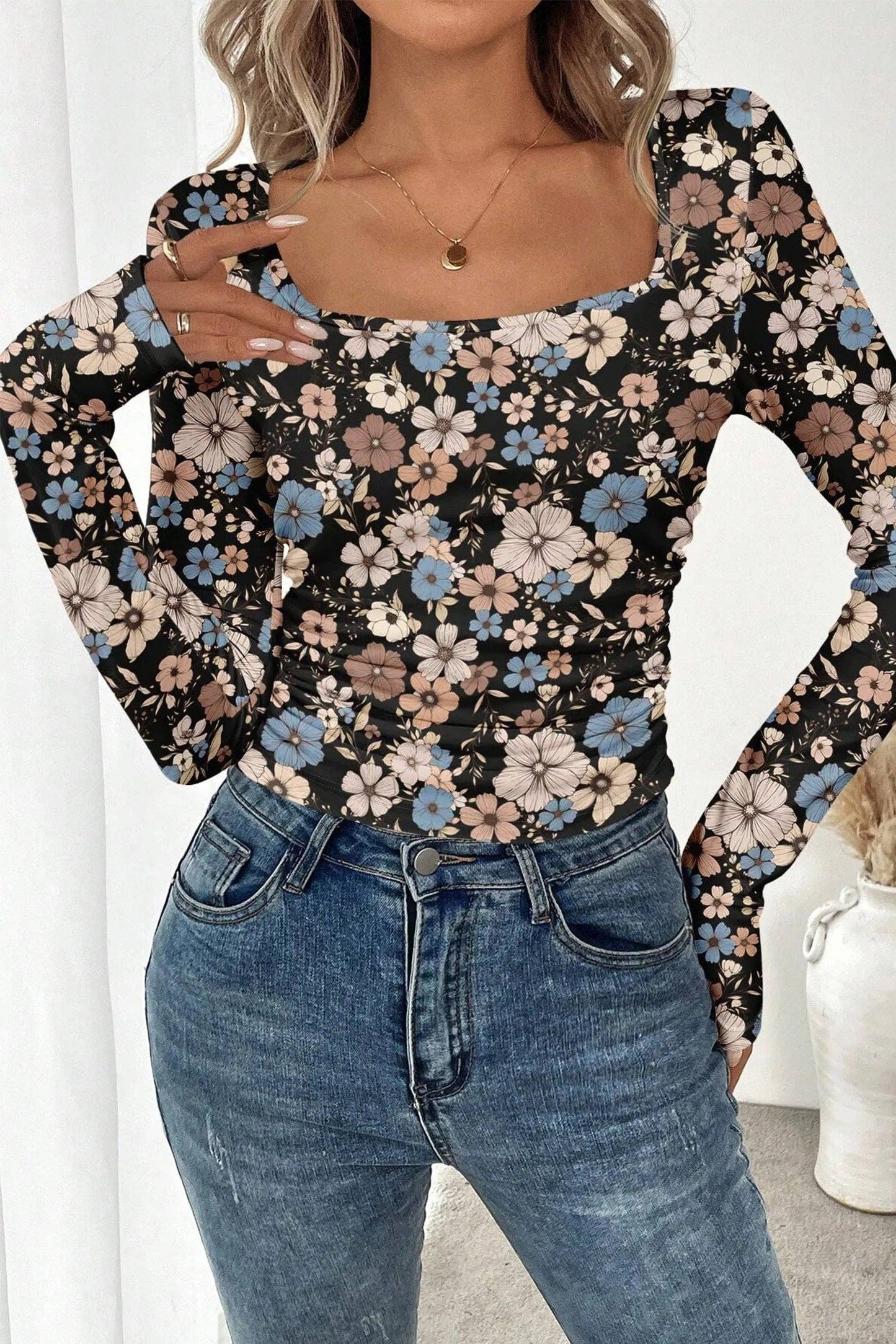 Brown Leopard Slim Long Sleeve Top