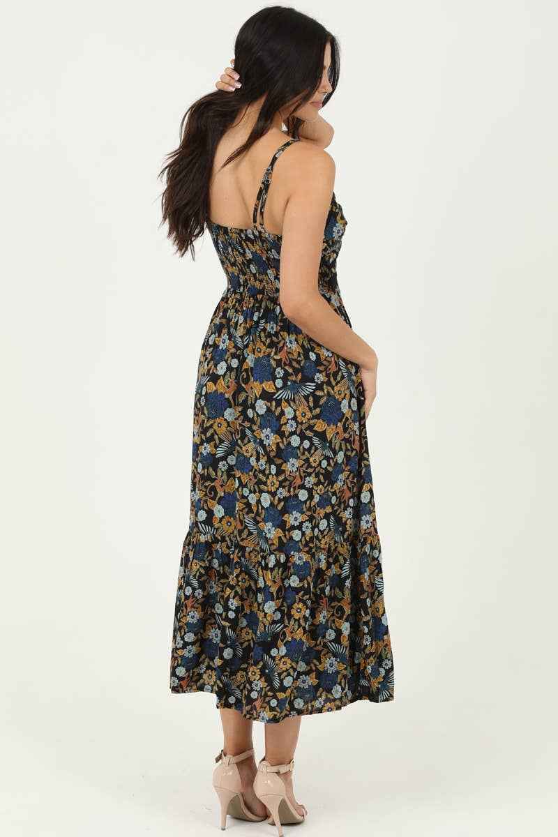 ANGIE - C4A54-A882 V NECK LACE TRIM MAXI DRESS