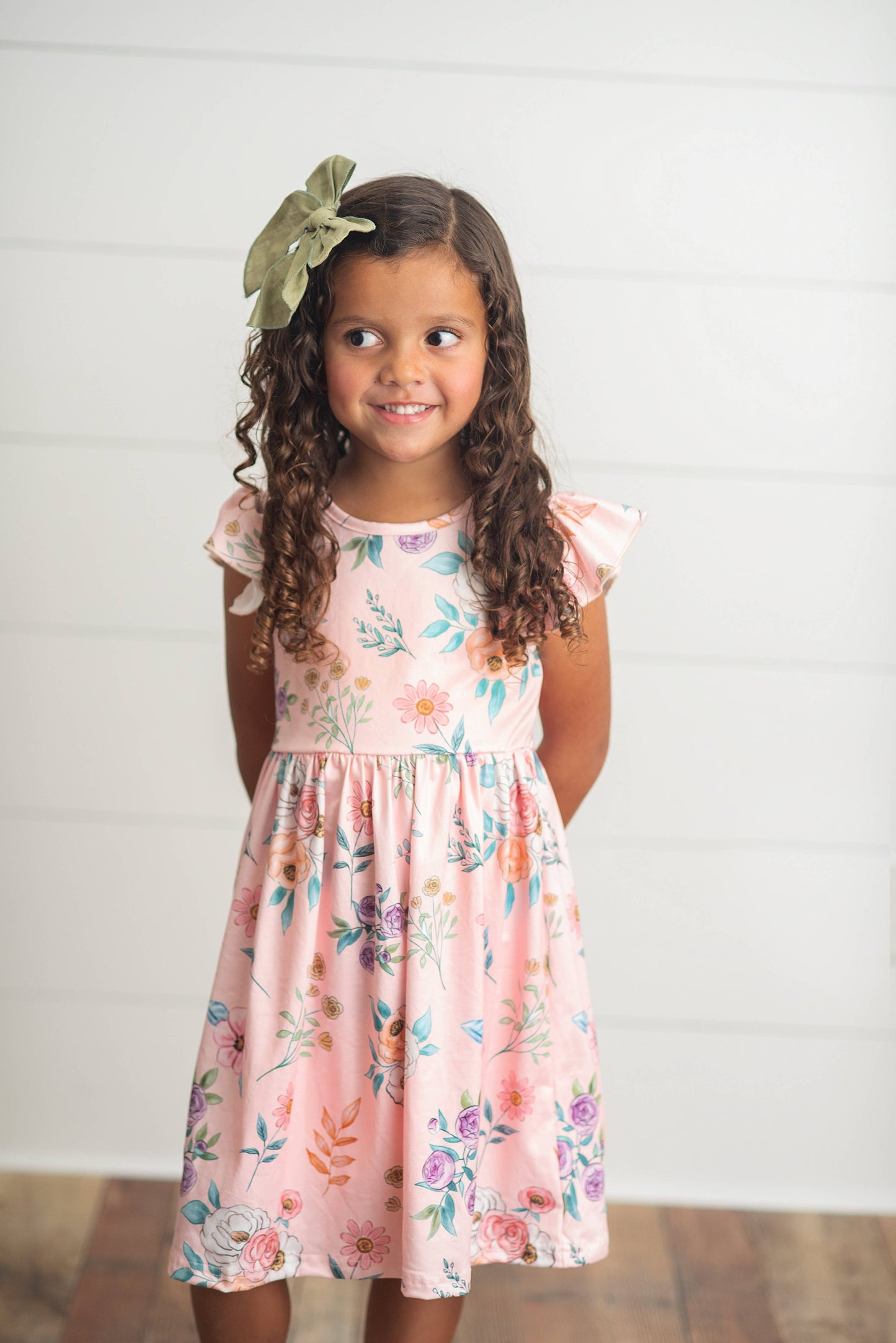 Girls Blush Floral Flutter Dress