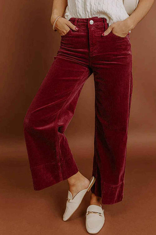 66DISCO - Corduroy Solid Color High Waist Wide Leg Pants (S-XL)