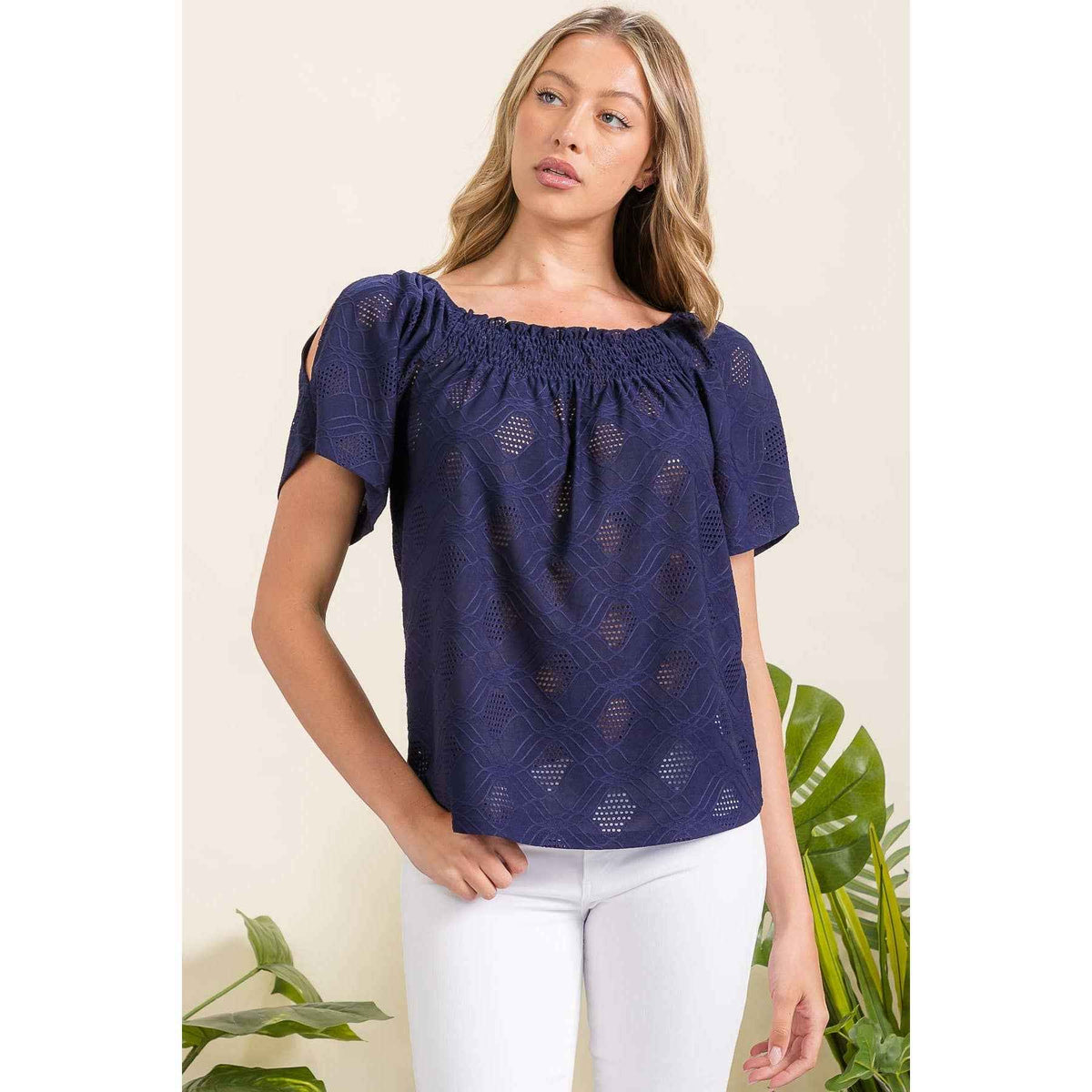 Perseption - EYELET COLD SHOULDER TOP