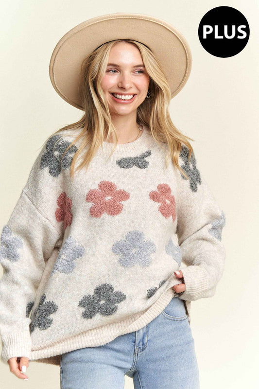 Madelyn - LESW3591X - PLUS PUFF FLOWER COMFY SWEATER