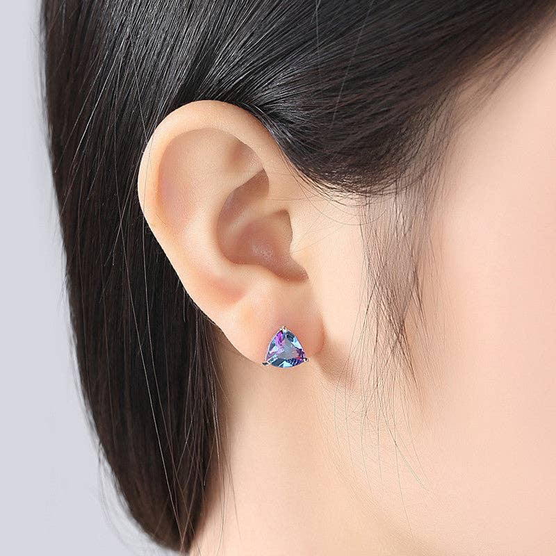Tiny Rainbow Tourmaline Stud Earrings in 925 Sterling Silver