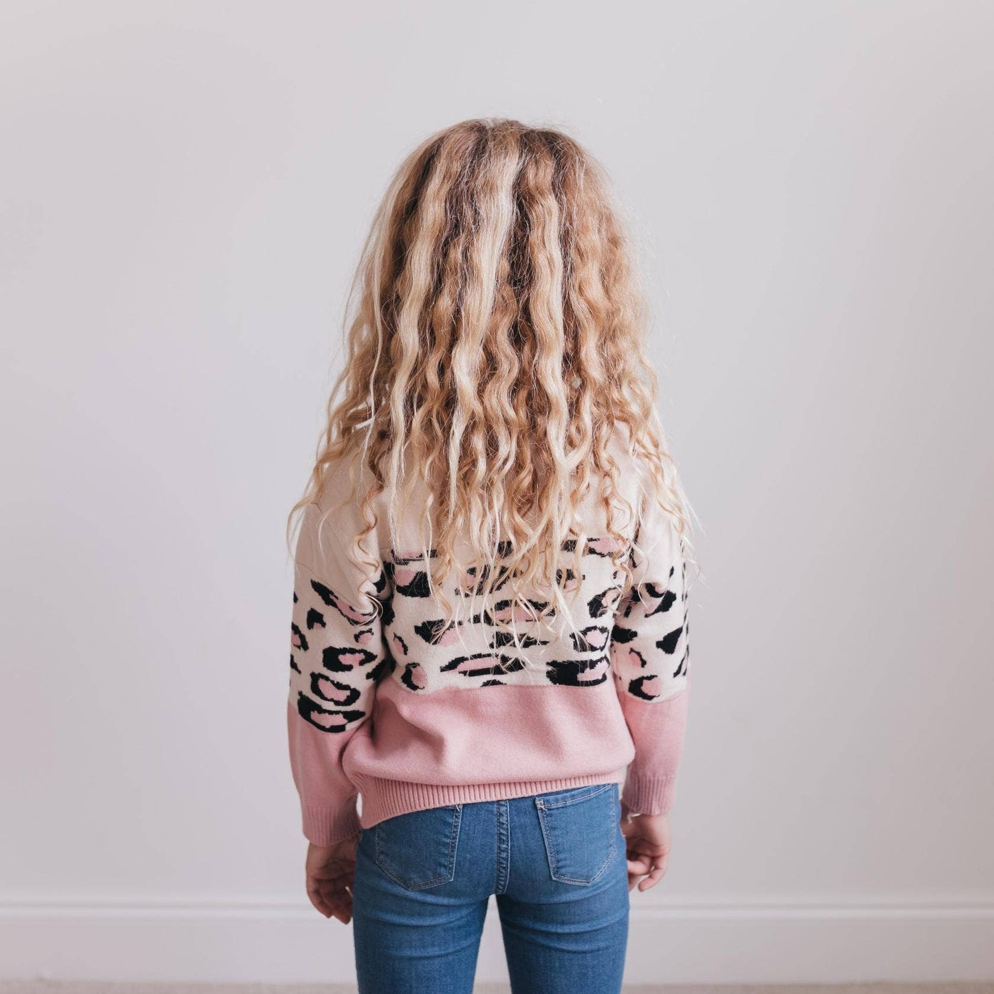 Girls Pink Leopard Sweater