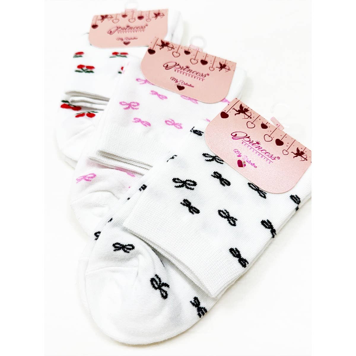 Bow and Cherry Print Everyday Socks - Threads Boutique
