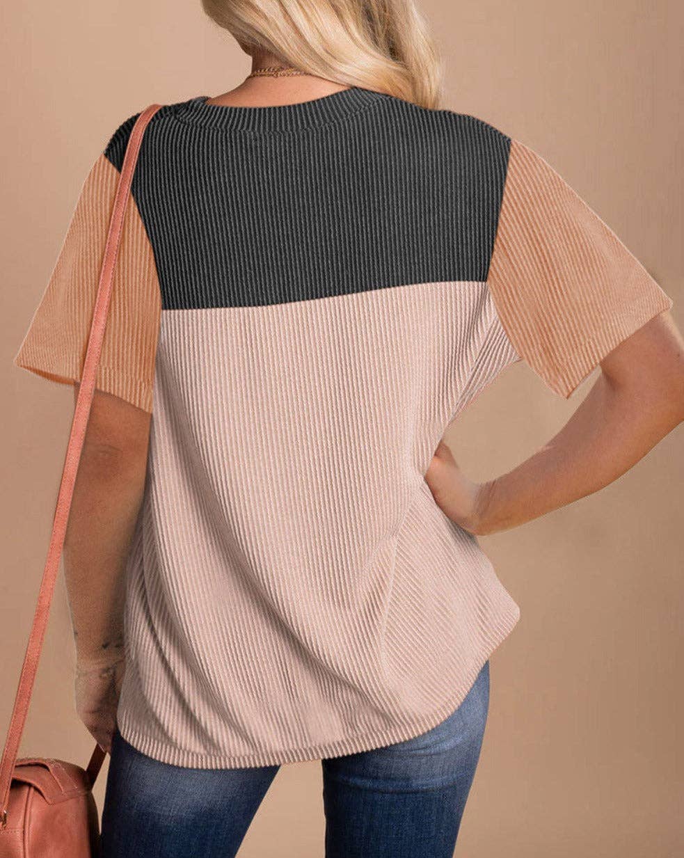 Ribbed Colorblock Short Sleeve T-Shirt