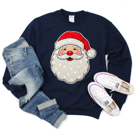 Faux Light Up/Faux Chenille Santa Sweatshirt