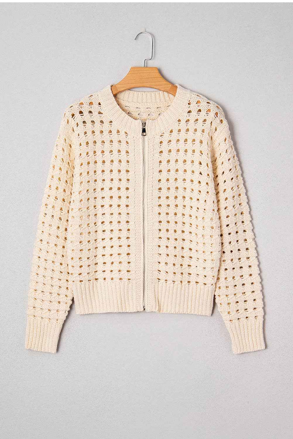 Hollowed Knit Zip Up Sweater Cardigan