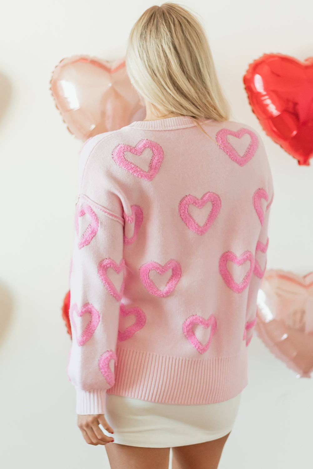 Valentine Heart Bubble Sleeve Baggy Sweater - Threads Boutique