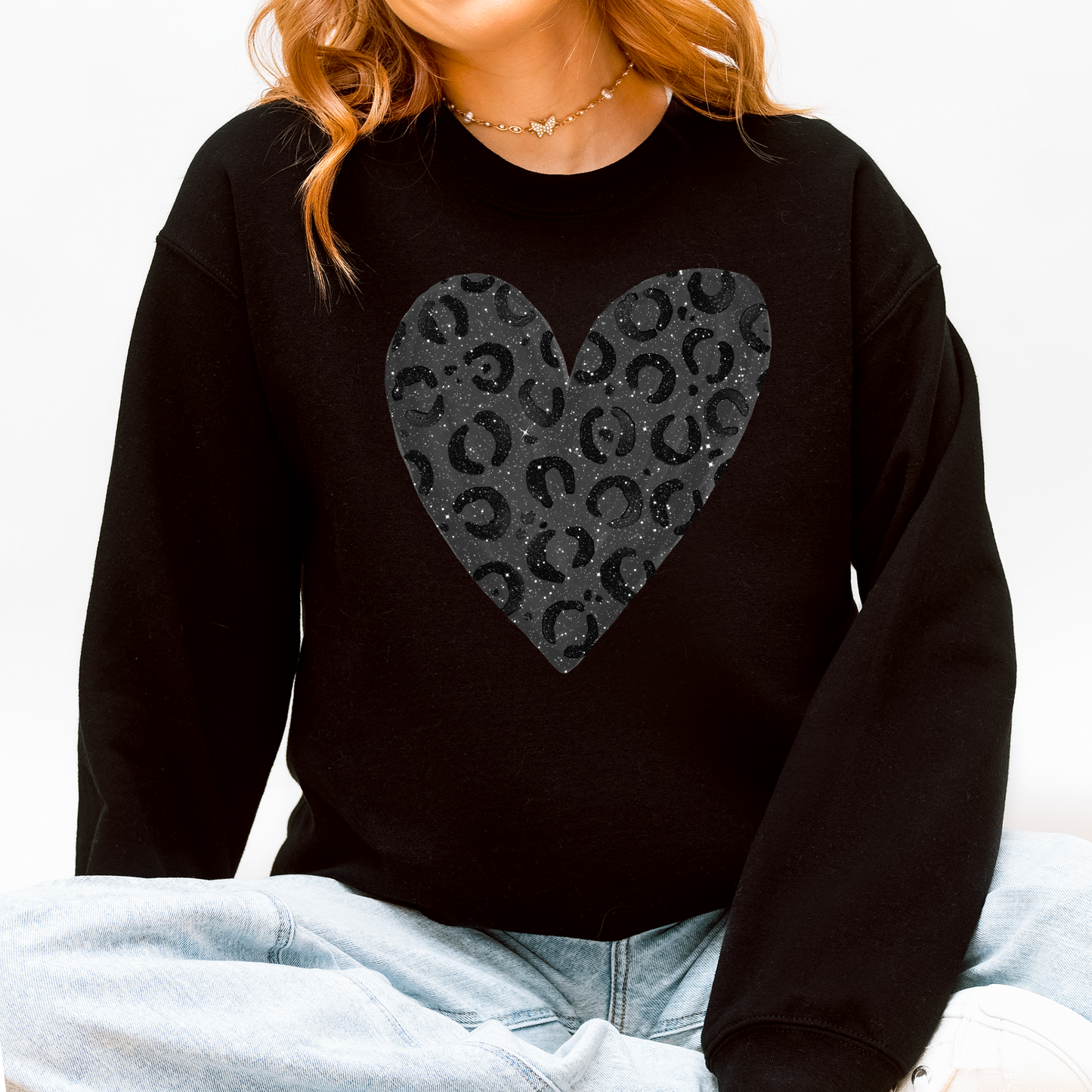 Glittery Black Leopard Print Valentine's Day Sweatshirt - Threads Boutique