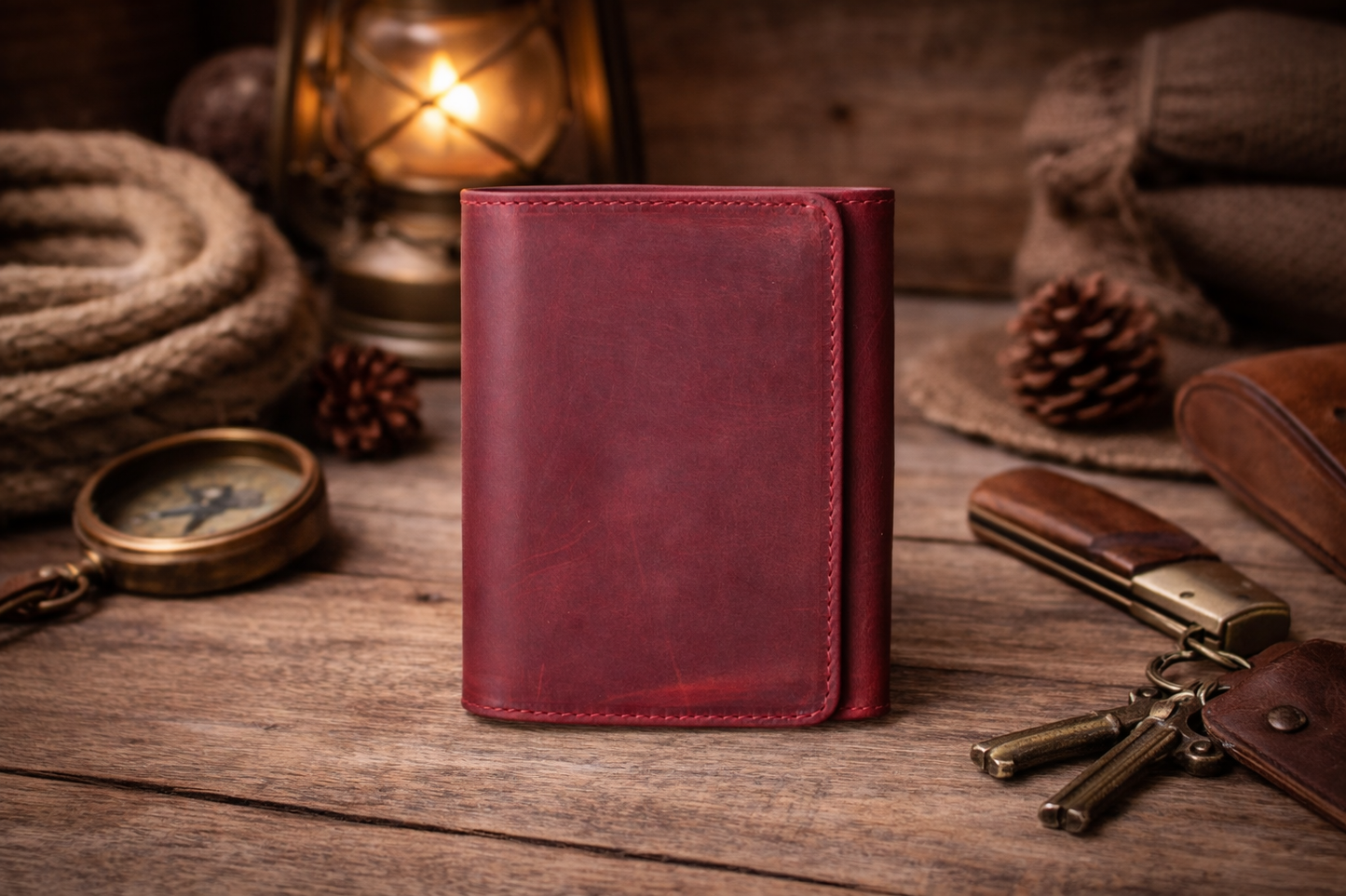 Grey Leather Trifold Wallet for Men