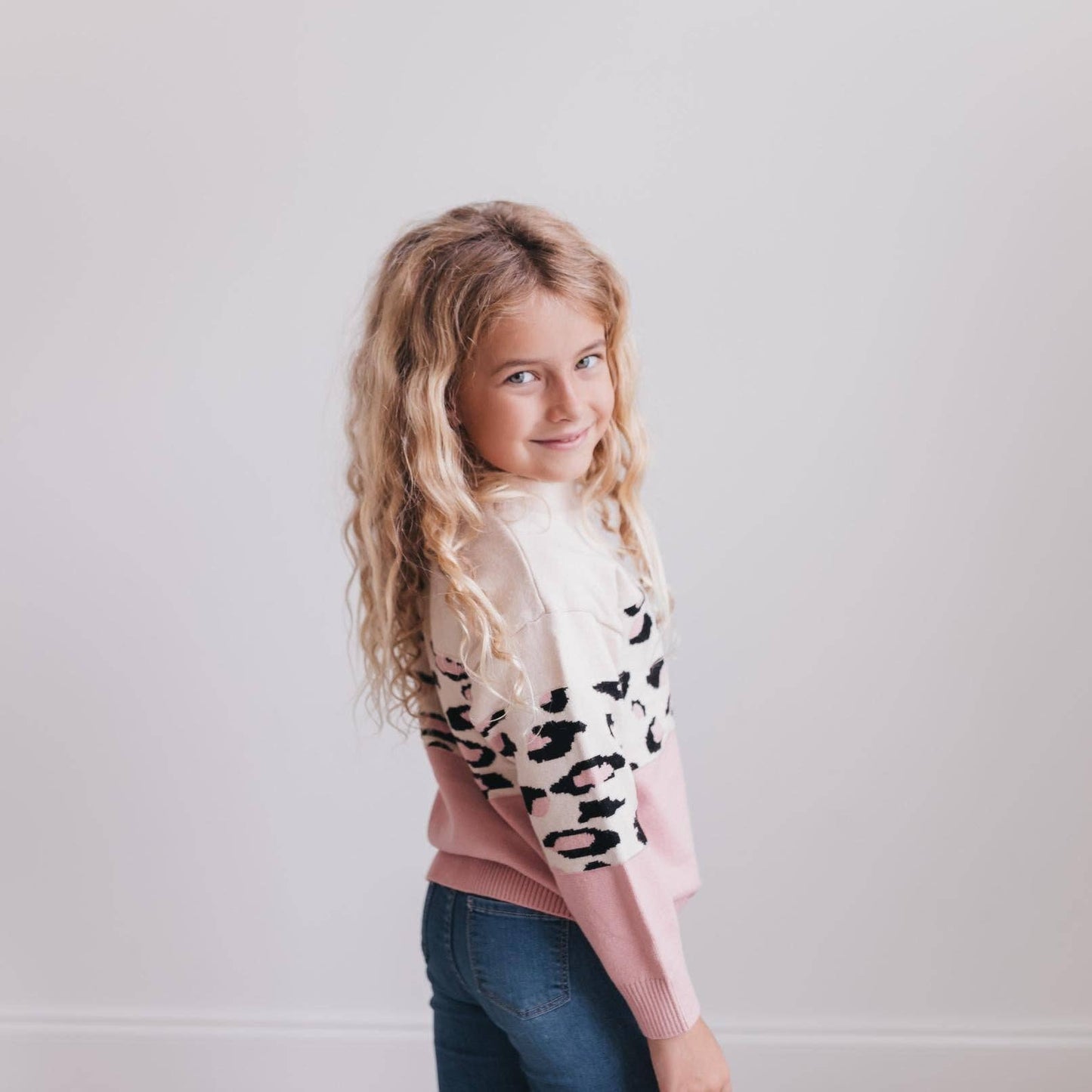 Girls Pink Leopard Sweater