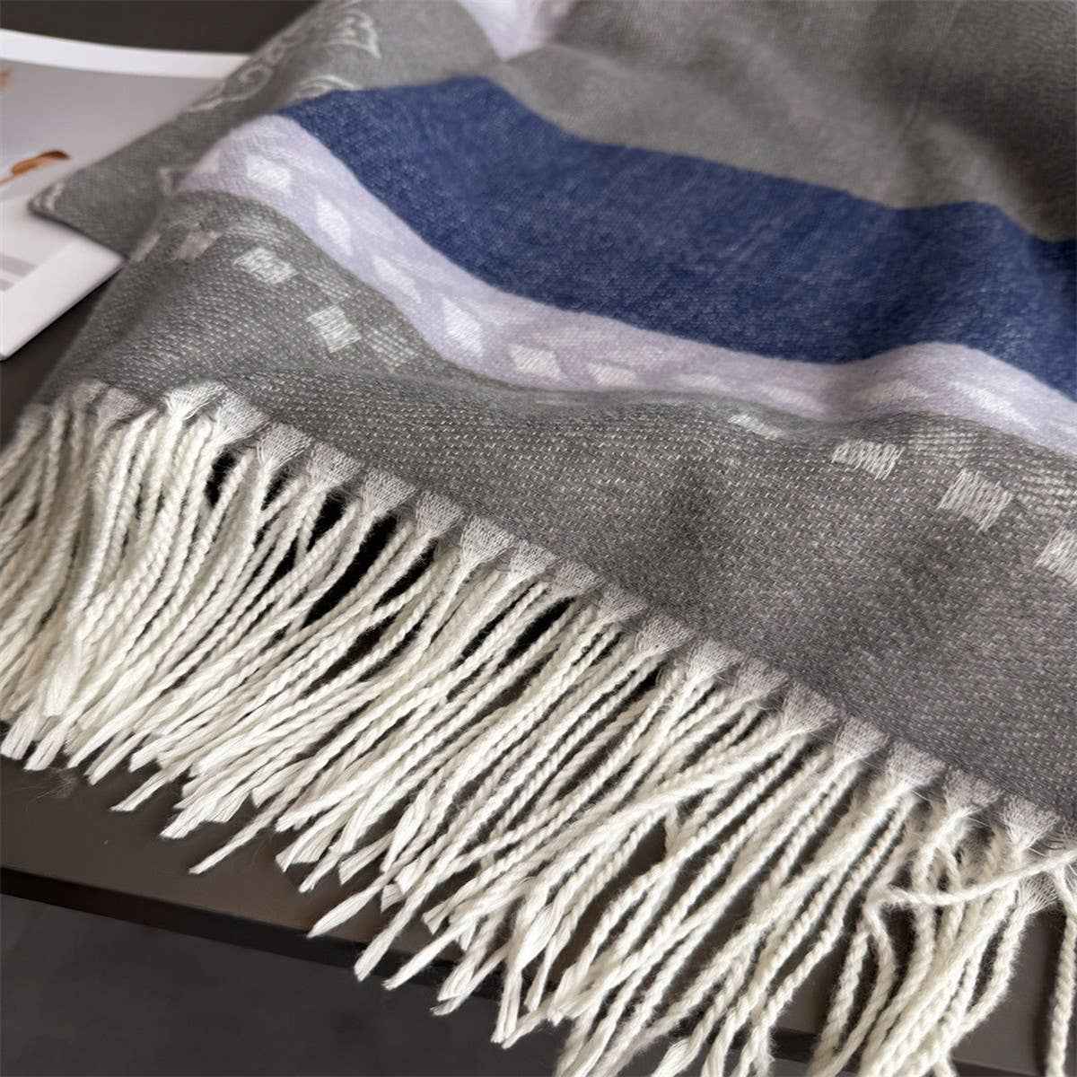 Winter Plaid Colorblock Tassel Scarf Wrap Unisex