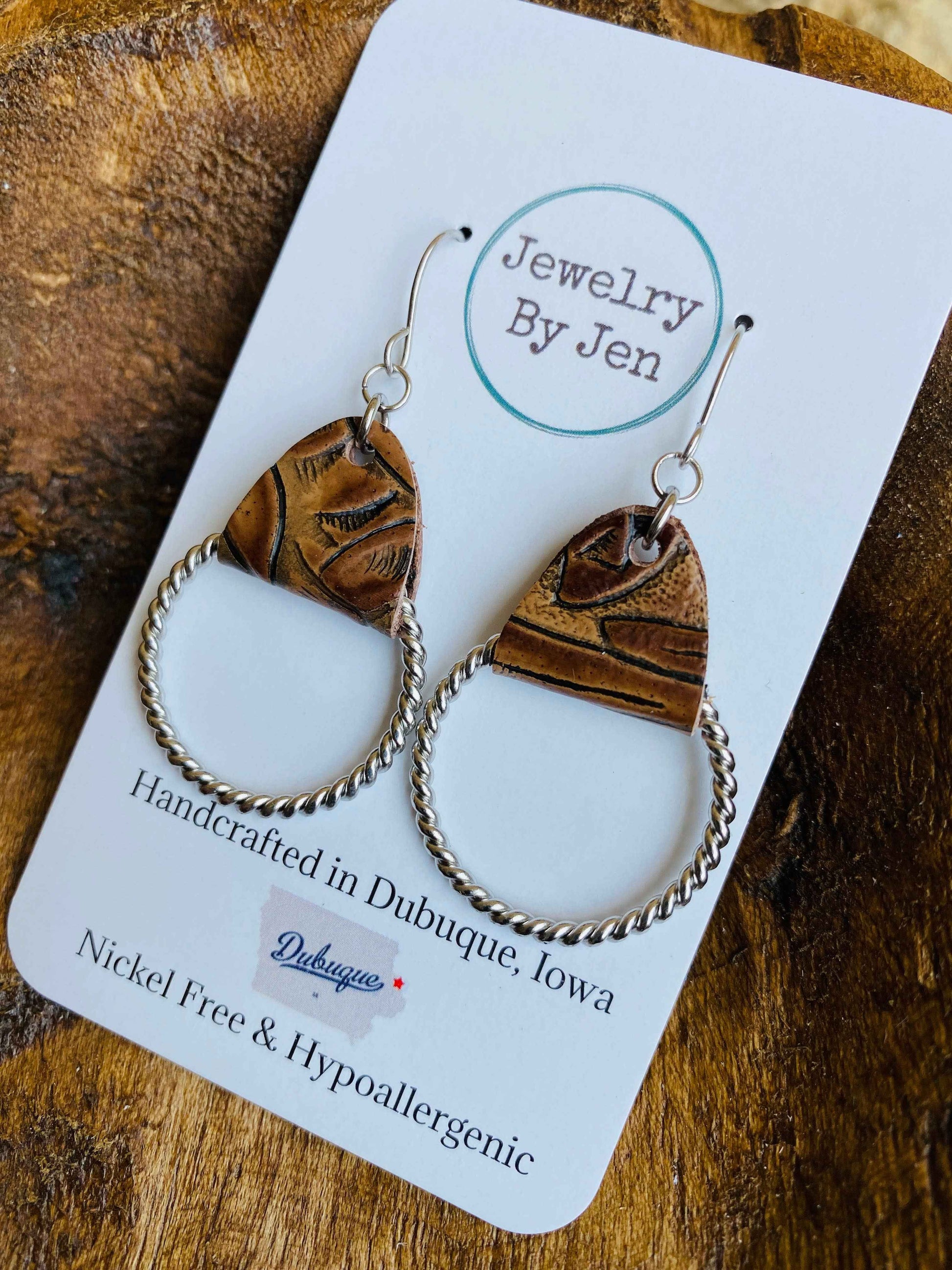 Jewelry By Jen - Twisted Hoop Earrings: Tooled Brown