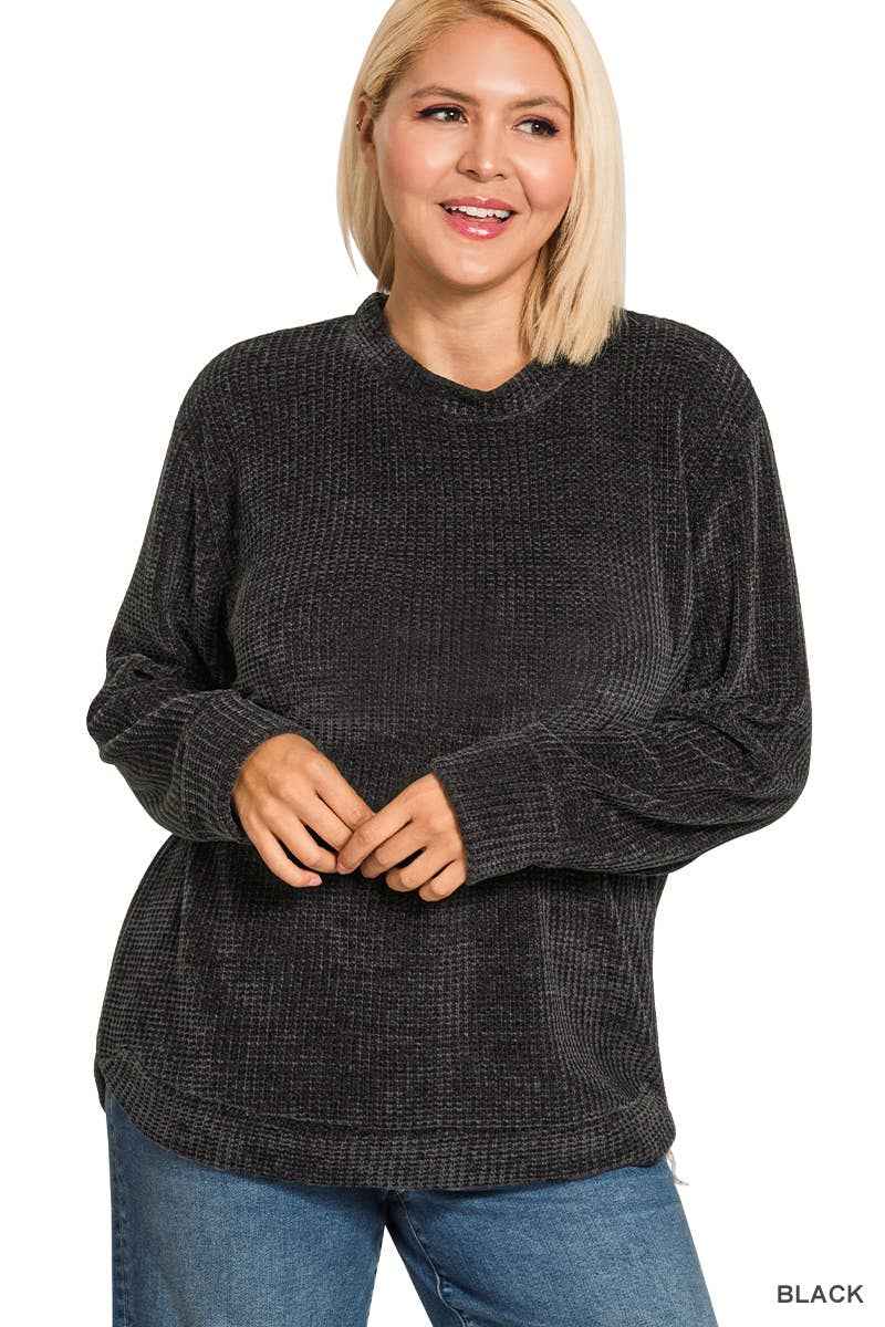 Plus Chenille Waffle Round Neck Sweater