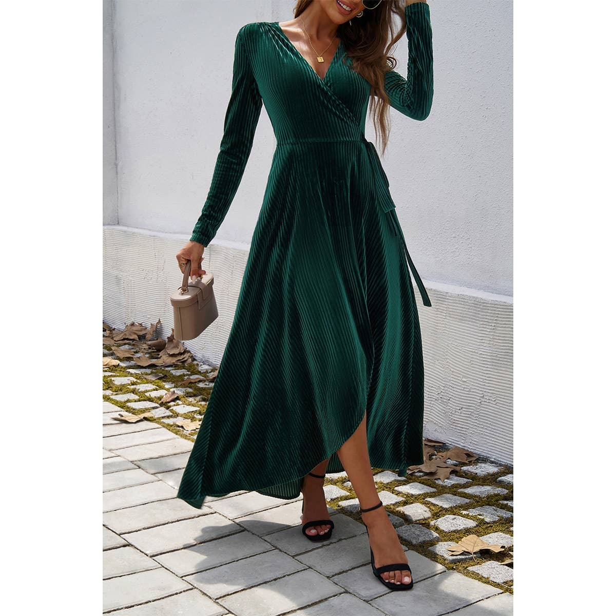 V Neck Velvet Midi Dress