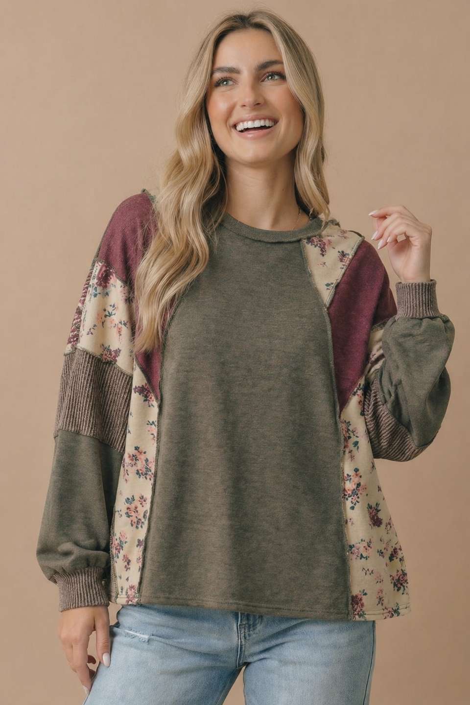Mixed Media Patchwork Pullover Top