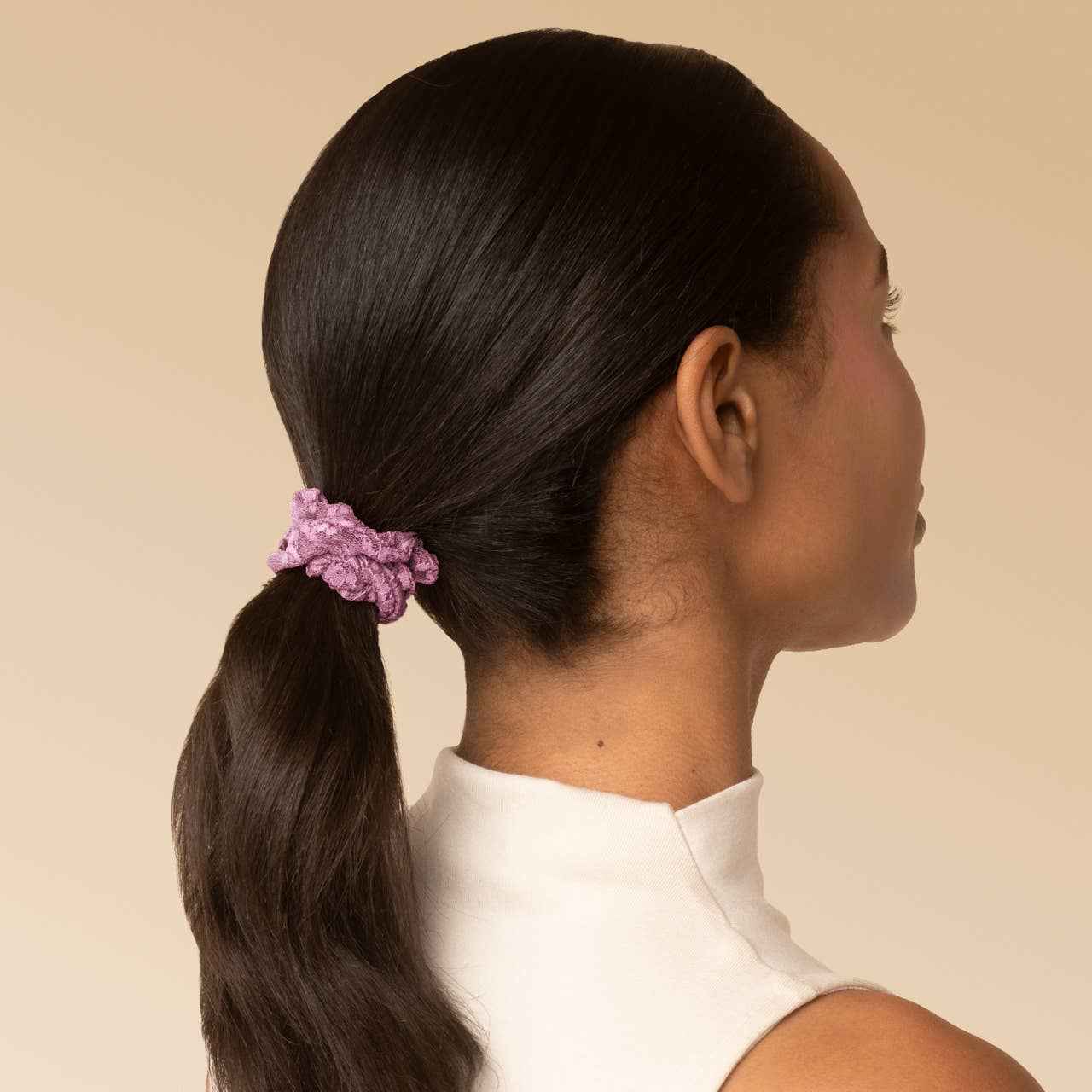 KITSCH - Ruched Lace Scrunchies 5pc Set - Cherry Lacquer & Dusty Pink