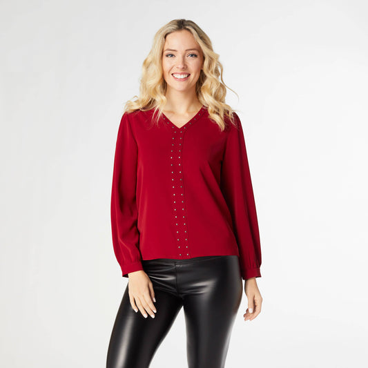 Chloe V-Neck Blouse with Studs