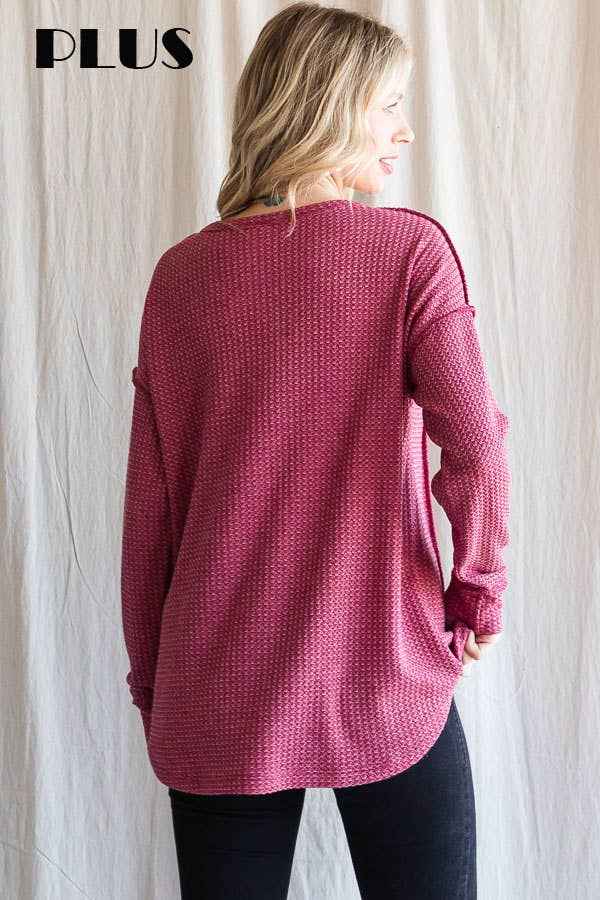 Waffle Knit Button Pullover