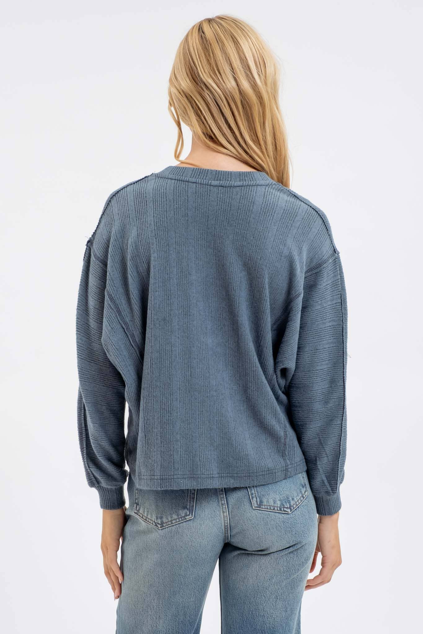 V Neck Knit Top: Dusty Teal