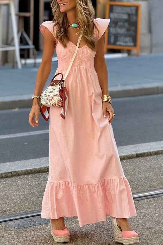 peach smocked maxi dress