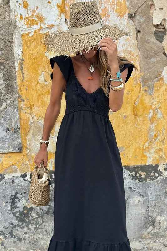 peach smocked maxi dress