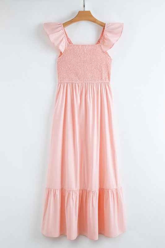 peach smocked maxi dress