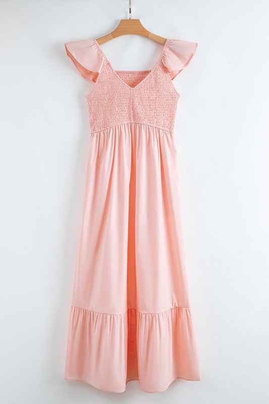 peach smocked maxi dress