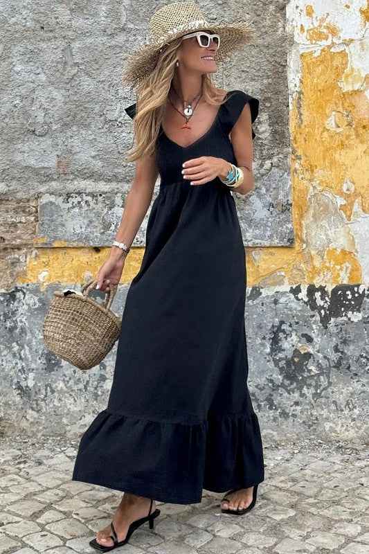 peach smocked maxi dress
