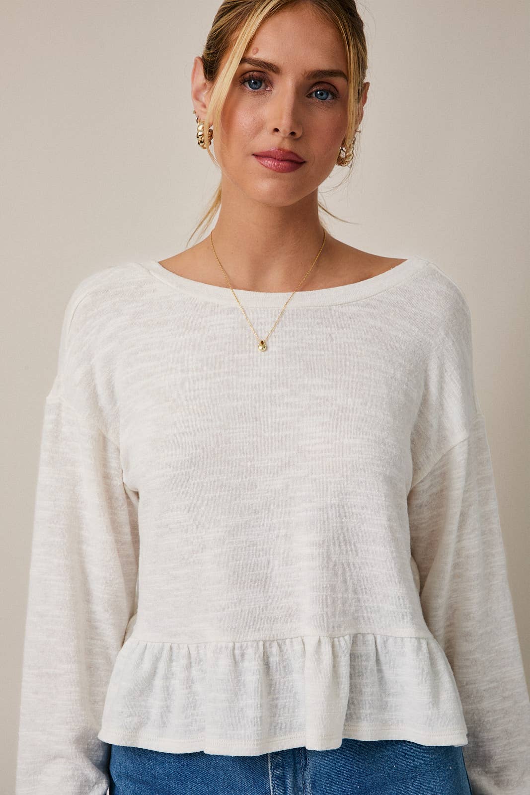 Peplum Hem Scoop Neck Top - Threads Boutique