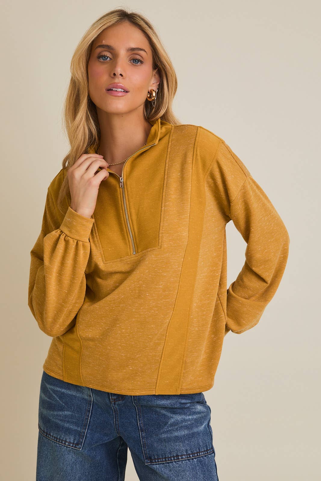 Half Zip Reverse Fabric Top